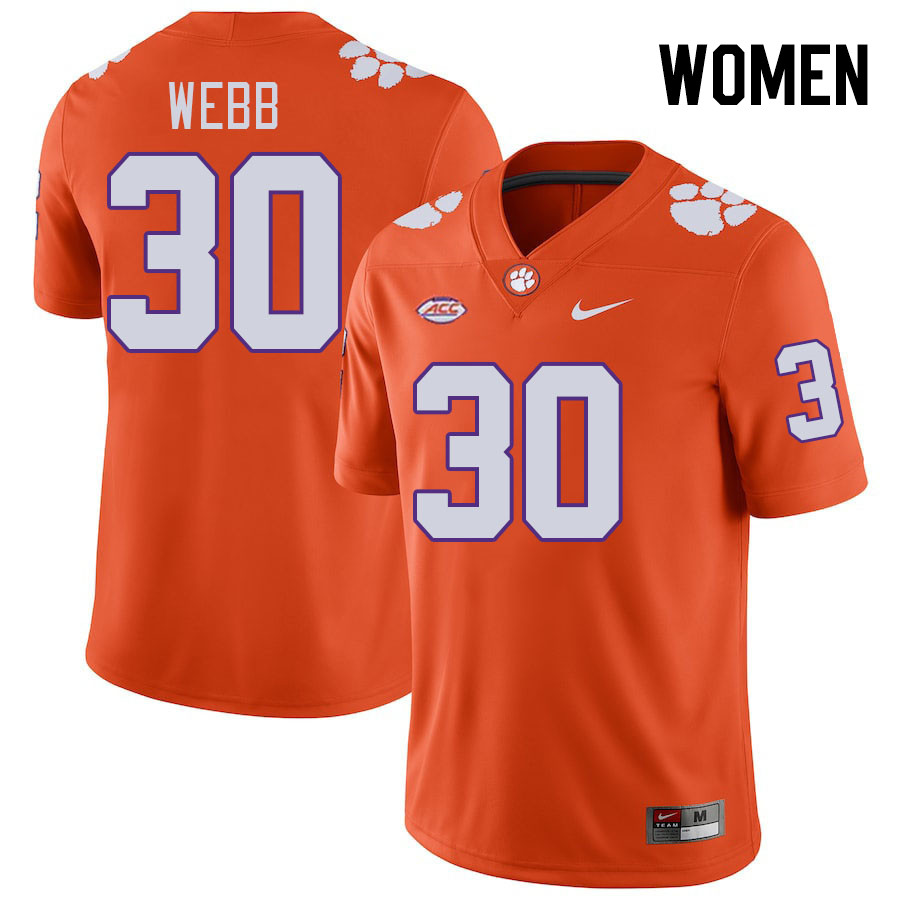 Women's Clemson Tigers Kylen Webb #30 College Orange NCAA Authentic Football Stitched Jersey 23RK30GI